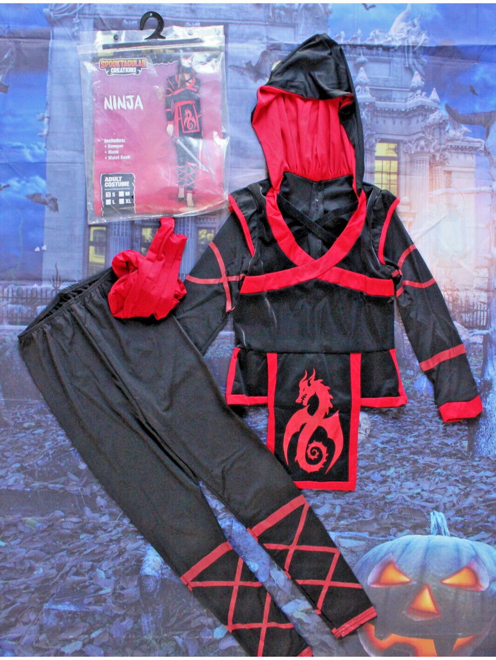 Spooktacular Creations Women Ninja Costume Adult Small S Black Red No Mask